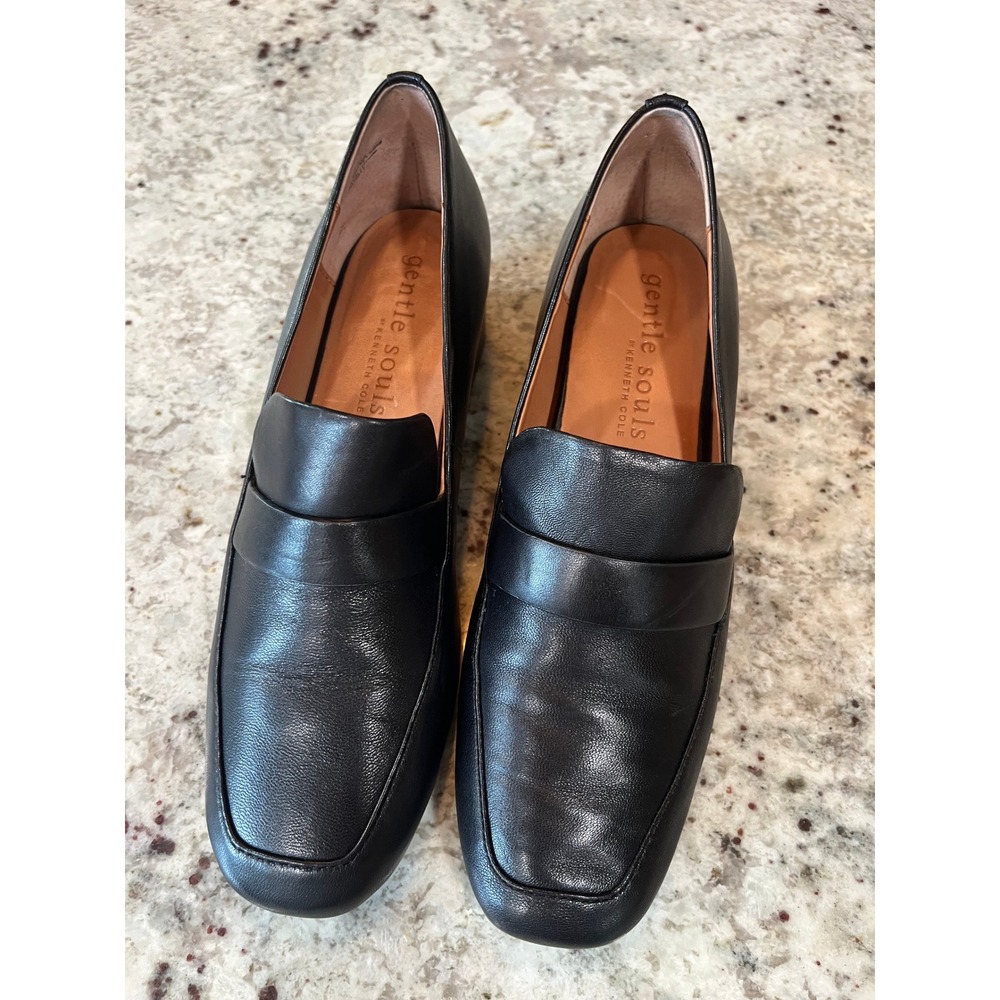 Gentle Souls by Kenneth Cole Eliott Black Leather Block Heel Penny Loafers 8M